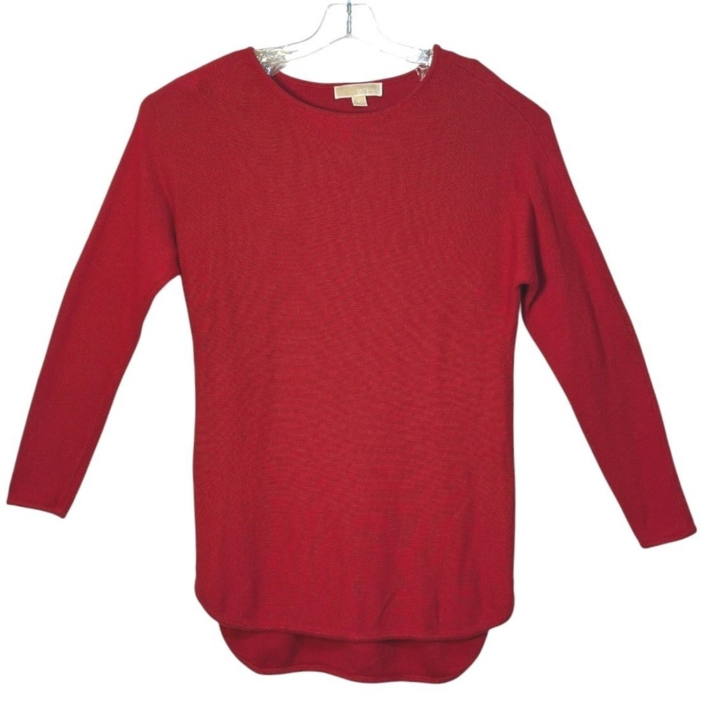 Michael Kors Sweater Women Red Side Zip High Low Hem Classic Chic Holiday  M